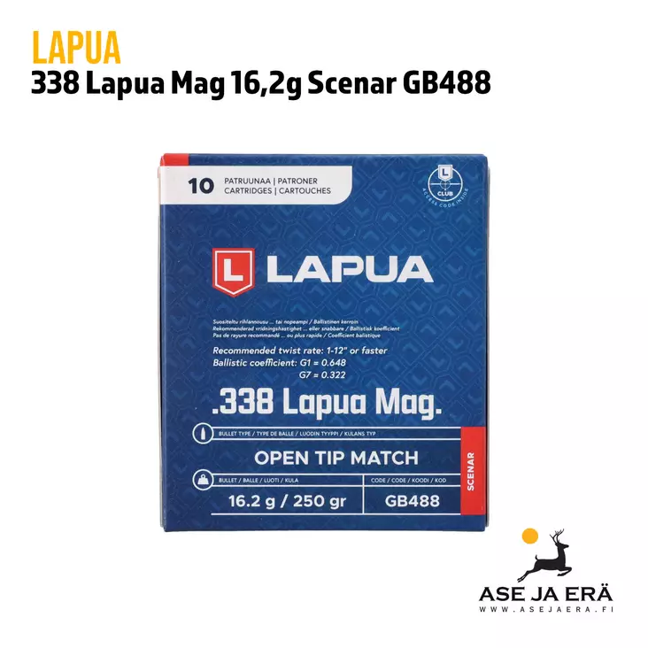 338 Lapua Mag Scenar GB488 16,2g kivääripatruuna - Muut kaliiperit - 6418267102162 - 2