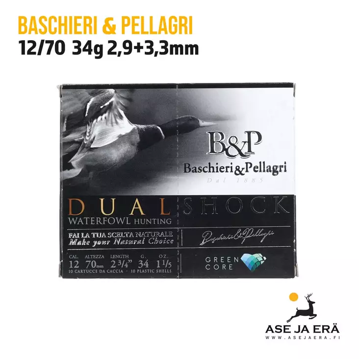 B&P Dual Shock 12/70 34g 2,9+3,3mm Haulikonpatruuna - Lyijyttömät patruunat - 8057502100822 - 1