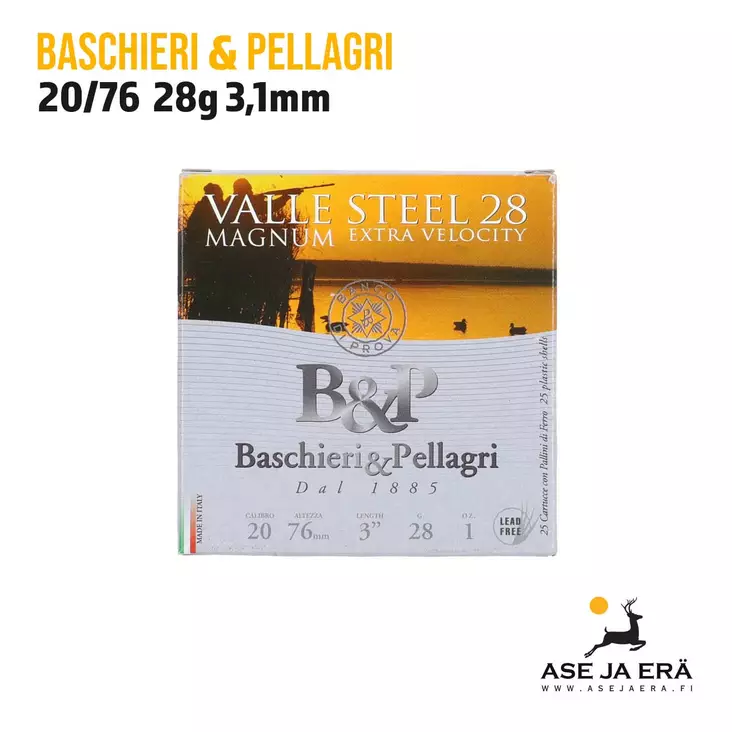 B&P Valle Steel 28 Magnum Extra Velocity 20/76 Haulikonpatruuna - Lyijyttömät patruunat - 8034134049965 - 1