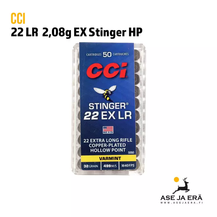 CCI Stinger 22 EX LR 2,08g Pienoiskivääripatruuna - 22 LR patruunat - 076683050502 - 2