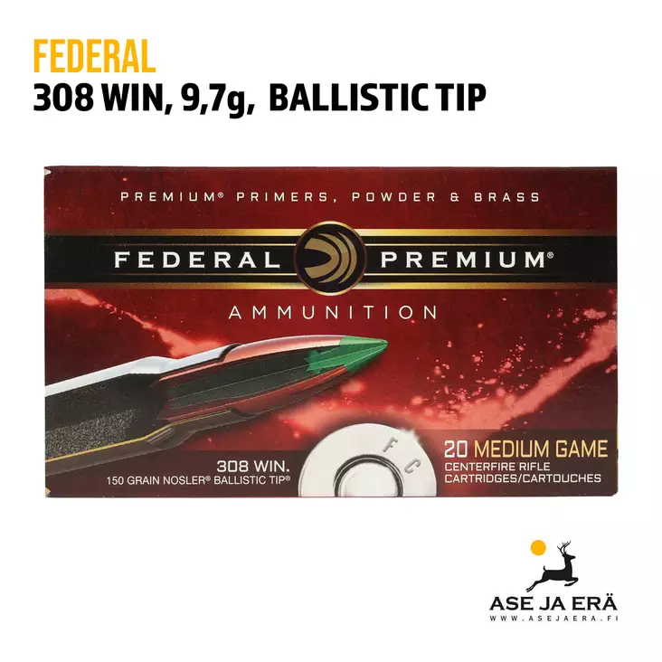 Federal Premium .308 Win 9,7g Nosler Ballistic Tip kiväärinpatruuna - 308 kaliiperi - 029465090302 - 1