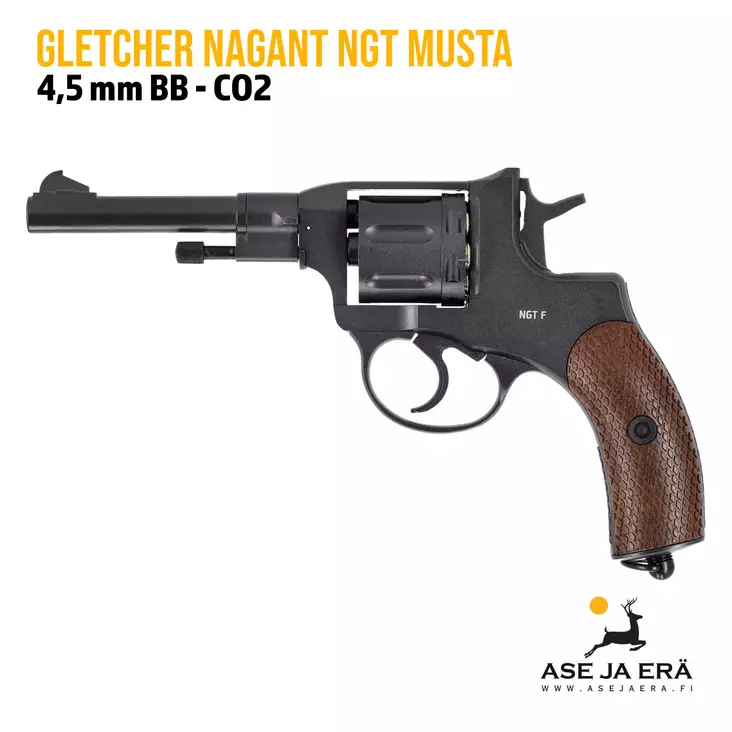 Gletcher Nagant NGT 4,5mm BB CO2 ilmarevolveri - Musta - BB kuula ilmapistoolit - 851151006102 - 1