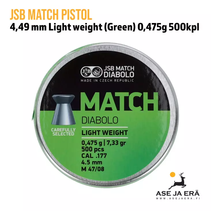 4,49mm JSB Match Pistol rasia kansi - 4,5 mm ilmapistooliluodit - 8594180450202 - 2