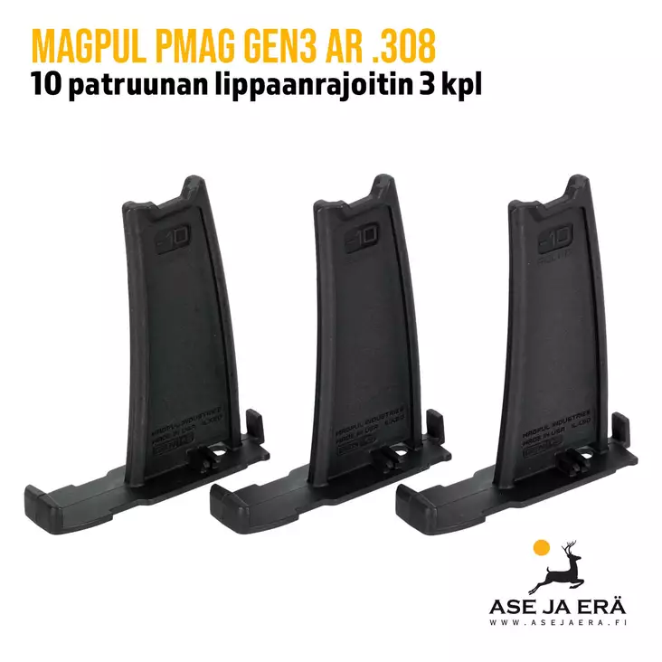 Magpul PMAG GEN3 AR .308 10 patruunan lippaanrajoitin 3 kpl, yleiskuva kolmesta rajoittimesta - Lippaan rajoittimet ja pohjat - 873750009032 - 1