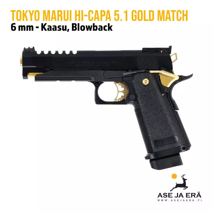 Tokyo Marui Hi-Capa 5.1 Gold Match 6 mm Airsoft pistooli -blowback - Pistoolit ja -revolverit - 4952839142672 - 1