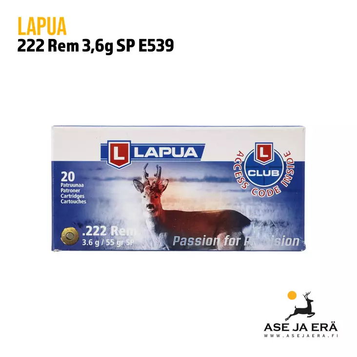 222 Rem Lapua E539 3,6g SoftPoint kivääripatruuna - 222 kaliiperi - 6418267101523 - 4