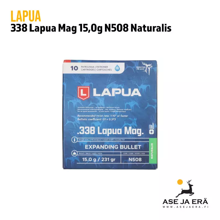 338 Lapua Mag Naturalis N508 15g kivääripatruuna - Muut kaliiperit - 6418267102773 - 1