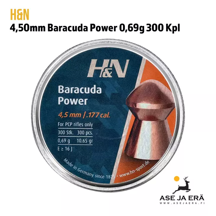 4,50mm H&N Baracuda Power 0,69g 300 kpl - Yleiskuva purkki - 4,5 mm ilmakivääriluodit - 4047058011653 - 5