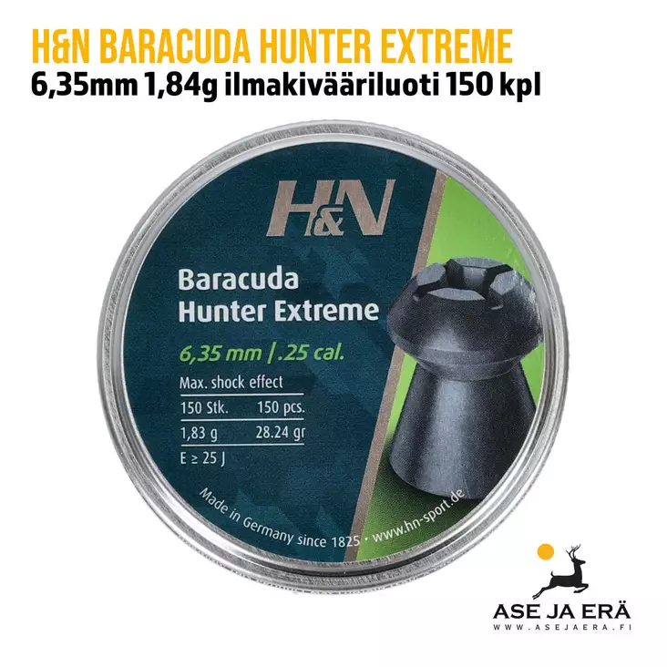 H&N Baracuda Hunter Extreme 6,35mm 1,84g ilmakivääriluoti 150 kpl - rasia edestä - 6,35 mm luodit - 4047058019543 - 1