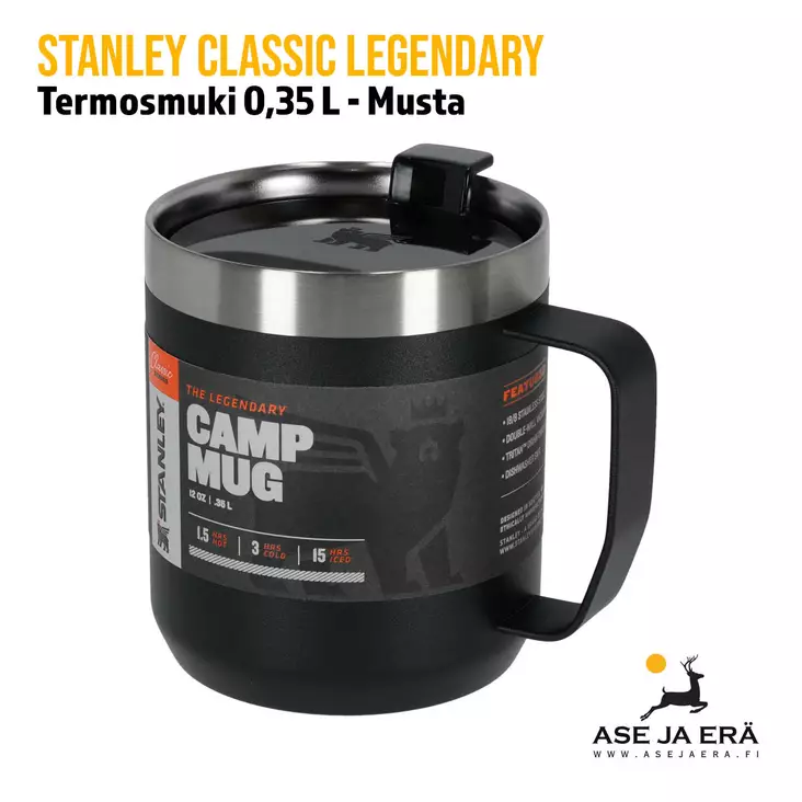Stanley Classic Legendary Camp Mug 0,35 L, musta edestä yläviistosta - Termospullot ja termosmukit - 6939236373173 - 1