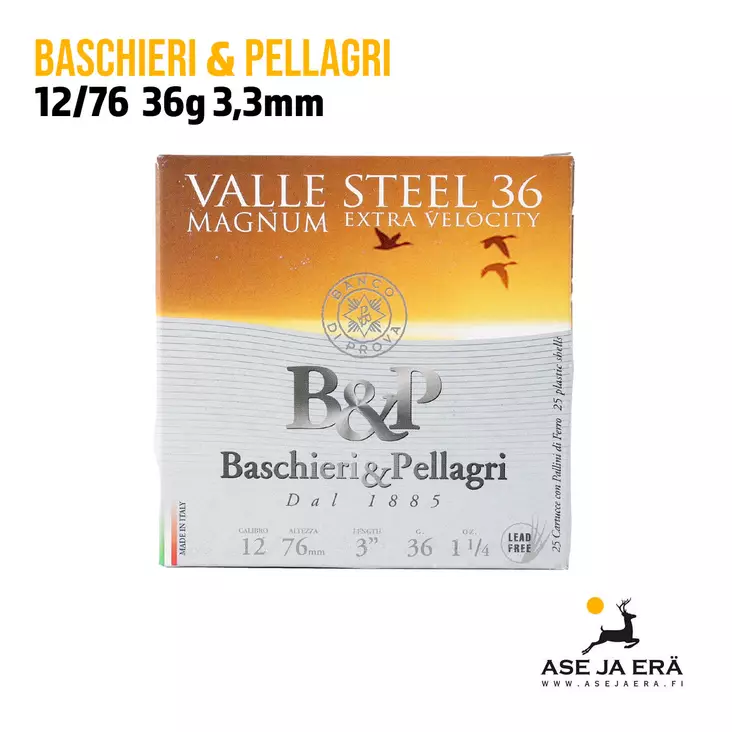 BP Valle Steel 36g Magnum 12/76 3 3,3mm - Lyijyttömät patruunat - 8034134046193 - 1