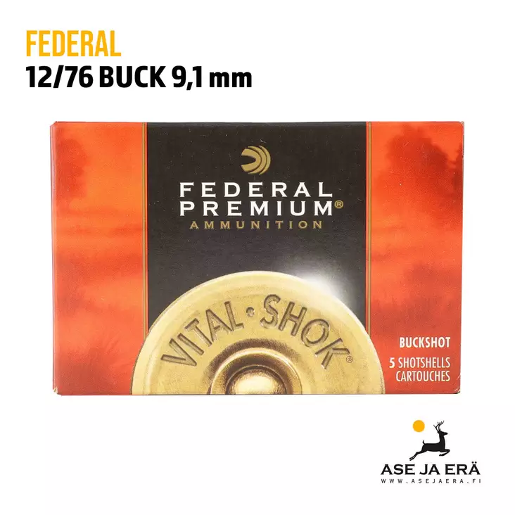 Federal Premium Buck 12/76 9,1mm haulikonpatruuna - Buckshot, yli 4mm - 029465001223 - 1