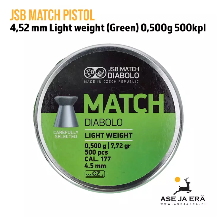 JSB Match Pistol 4,52mm rasia päältä - 4,5 mm ilmapistooliluodit - 8594180450233 - 2