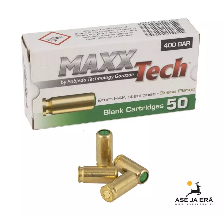 MaxxTech 9mm P.A.K. paukkupatruuna 50kpl - Starttiaseen patruunat - 3877000251353 - 1