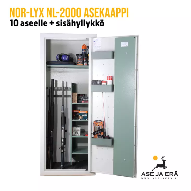 Nor-Lyx NL-2000 asekaappi + sisähyllykkö - Asekaappi 1-10 aseelle - 293223 - 1