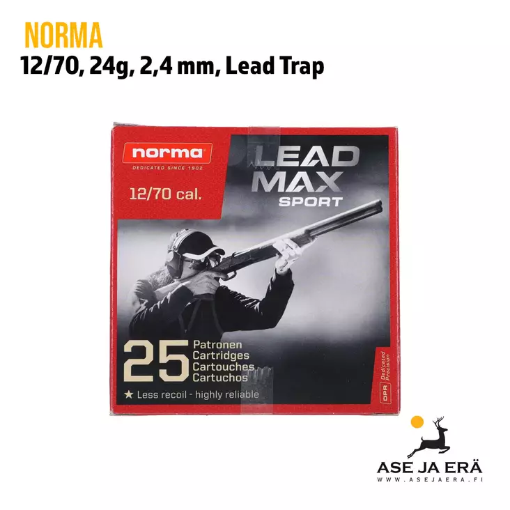 Norma Lead Max Sport 24g 12/70 Trap No 7,5 2,4mm haulikon patruuna - Haulikon ratapatruunat - 8436587335983 - 10