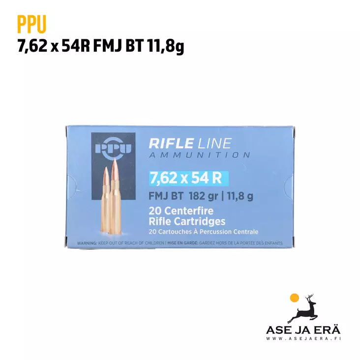 PPU 7,62x54R FMJ BT 11,8g kiväärinpatruuna - Muut kaliiperit - 8605003812883 - 1
