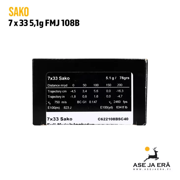 Sako Speedhead FMJ 7x33 5,1g kiväärinpatruuna 108B - Muut kaliiperit - 6438053999653 - 1