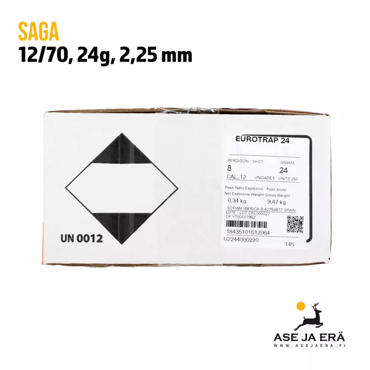 12/70 Saga Trap 8 24g 2,25mm 250 kpl - Haulikon ratapatruunat - 18435101612064 - 1