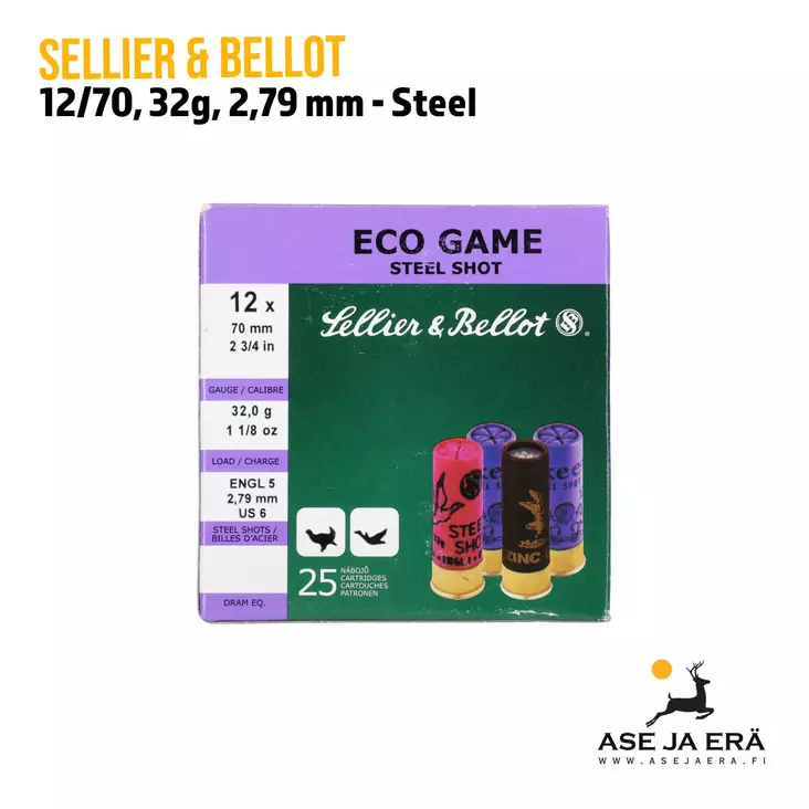 12/70 Sellier & Bellot Eco Game Steel Shot 32g haulikonpatruuna - Lyijyttömät patruunat - 8590690068104 - 1
