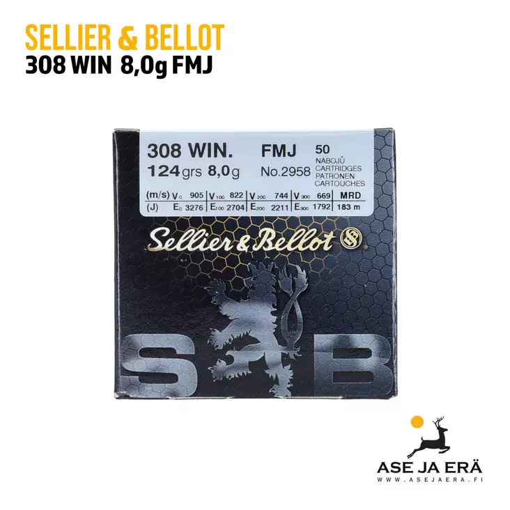 308 Sellier&Bellot 8g FMJ Bulk kiväärinpatruuna - 308 kaliiperi - 8590690340804 - 1