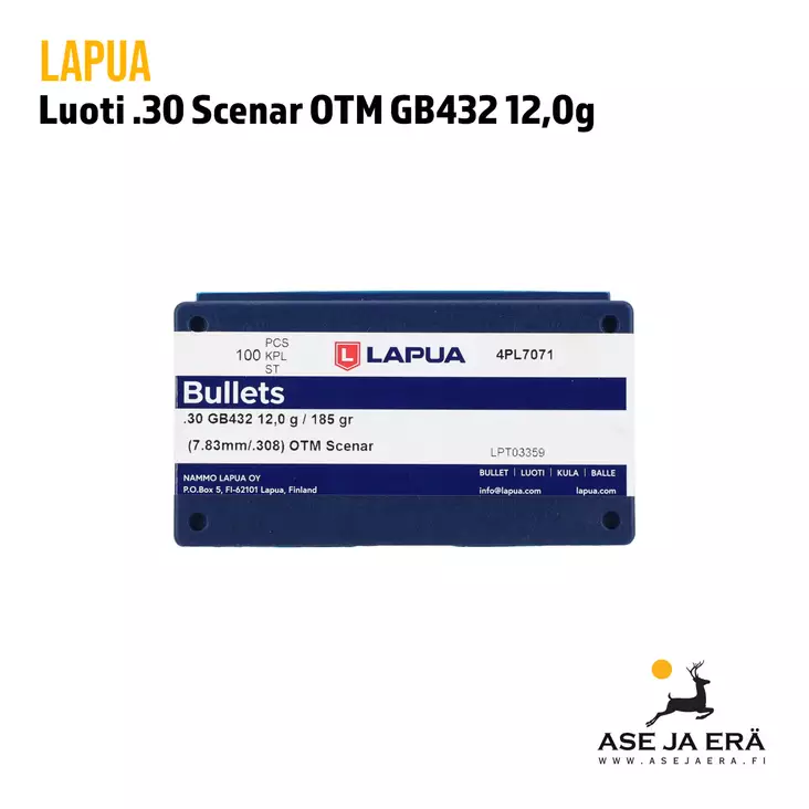 30 cal Lapua Scenar OTM GB432 12g Luoti 100 kpl - .30 luodit - 6418267300384 - 2