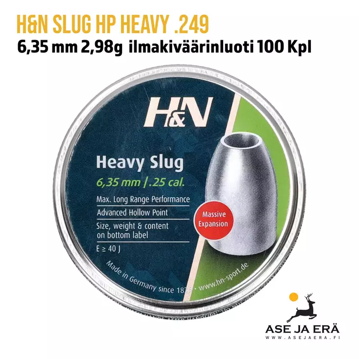 6,35mm H&N Slug HP Heavy 2,98g ilmakiväärinluoti rasia edestä - 6,35 mm luodit - 4047058022734 - 1