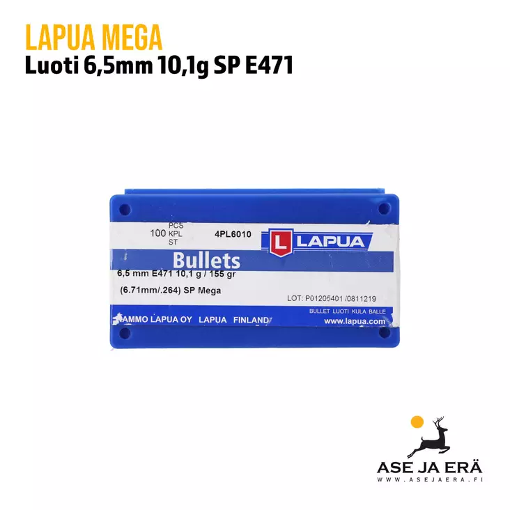6,5mm Lapua E471 10,1g Mega luoti 100 kpl - 6,5mm luodit - 6418267300254 - 2