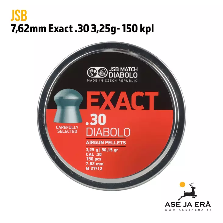 7,62mm JSB Exact .30 3,25g 150 kpl - 7,62 mm ja 9 mm luodit - 8594180450684 - 2