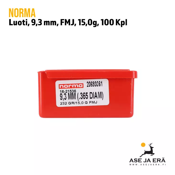 9,3mm Norma FMJ luoti 15g 232gr 100kpl - Muut luodit - 7393923693064 - 8