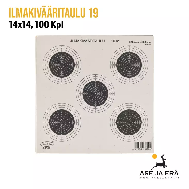 Ilmakivääritaulu 19 5 täplä 14x14 100kpl - Yleiskuva - Ilma-asetaulut - 6410362401904 - 1