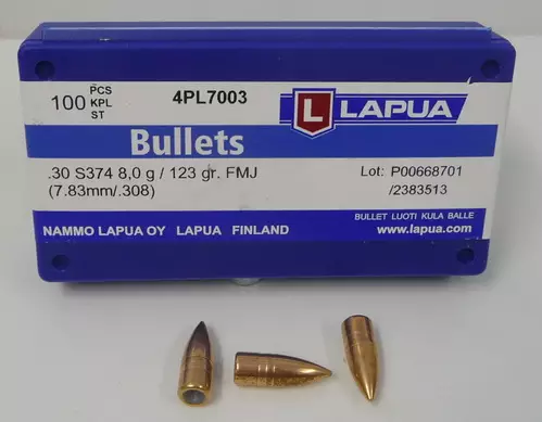 Lapua .30 cal 8g 123gr S374 FMJ Kokovaippaluoti - .30 luodit - 64182673052734 - 1