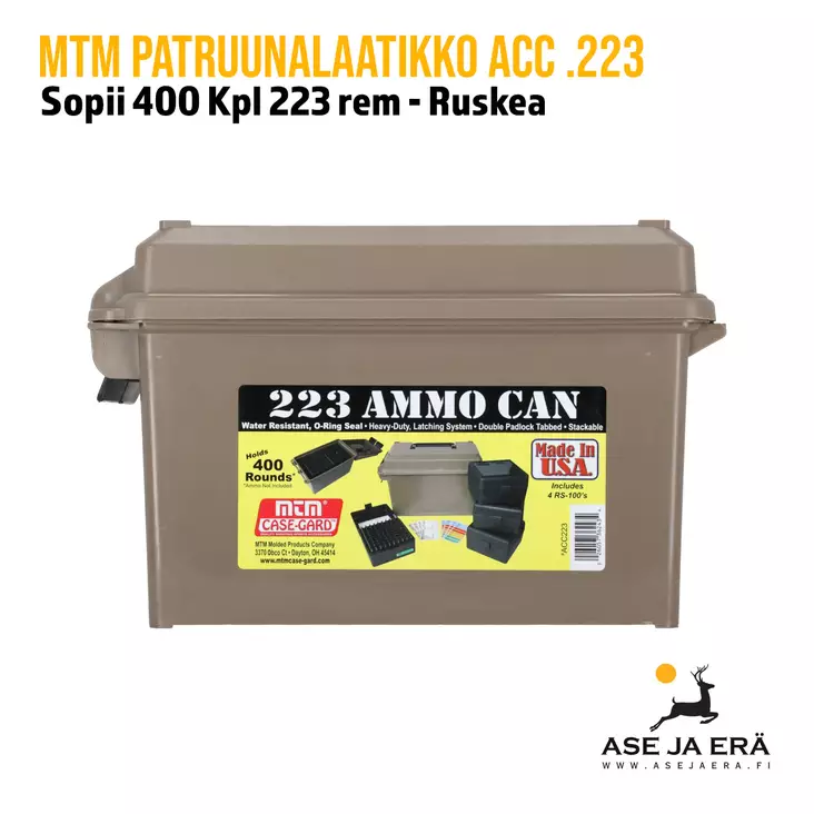 MTM ACC 223 patruunalaatikko + 4xRS100RM-100 - Kiväärin patruunoille - 026057362434 - 1