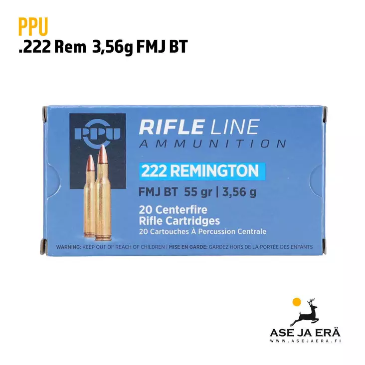 PPU 222 Rem FMJ BT 3,56g kiväärin patruuna 20 kpl - 222 kaliiperi - 8605003815624 - 1