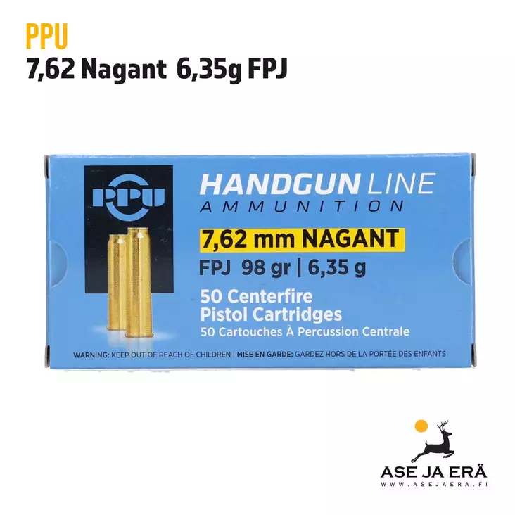 PPU 7,62 Nagant FPJ 6,35g revolverin patruuna - Revolverin patruunat - 8605003813224 - 1
