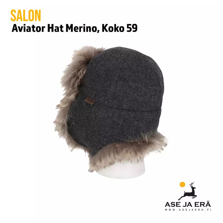 Salon Aviator Hat Merino tummaharm 59 - Metsästyshatut - 6419647052824 - 1