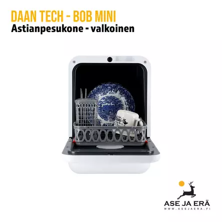 BOB Mini astianpesukone valkoinen - kansi avattuna, astiat paikallaan - Muut retkeilytarvikkeet - 3770017814545 - 2