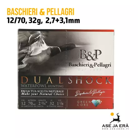 B&P Dual Shock 12/70 32g 2,7+3,1 mm haulikonpatruunaa - Lyijyttömät patruunat - 8057502100815 - 1