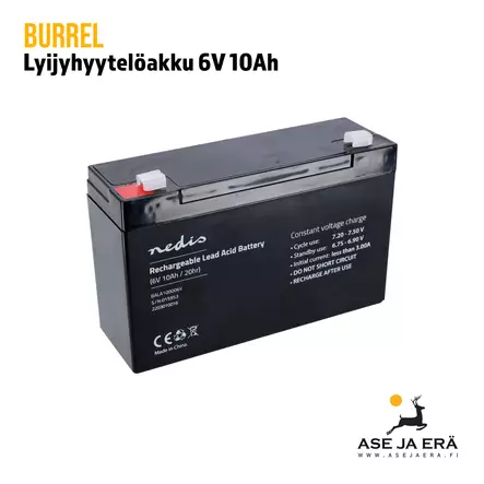 Burrel lyijyhyytelöakku 6V 10Ah - Tarvikkeet riistakameroihin - 5412810284115 - 2