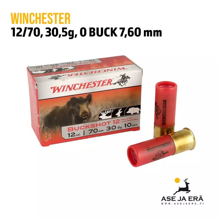 12/70 Winchester Buckshot 30,5g 7,60mm haulikonpatruuna 10 kpl - Buckshot, yli 4mm - 634957811015 - 1