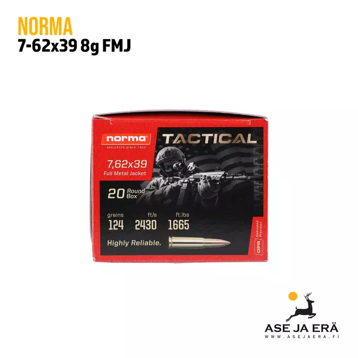 7,62x39 Norma Tactical FMJ 8g kiväärinpatruuna - Muut kaliiperit - 810036150415 - 1