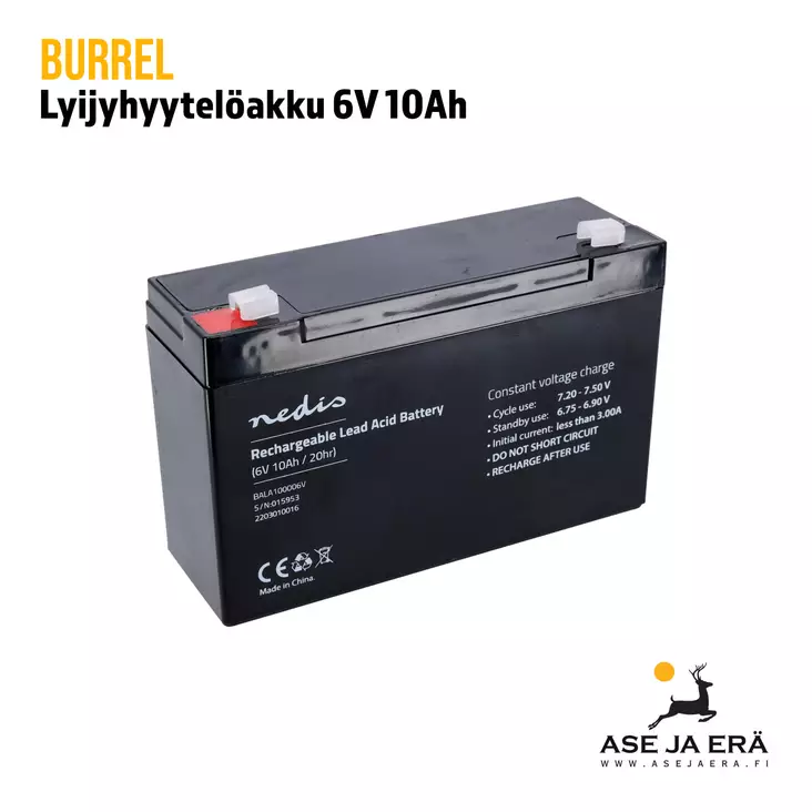 Burrel lyijyhyytelöakku 6V 10Ah - Tarvikkeet riistakameroihin - 5412810284115 - 2