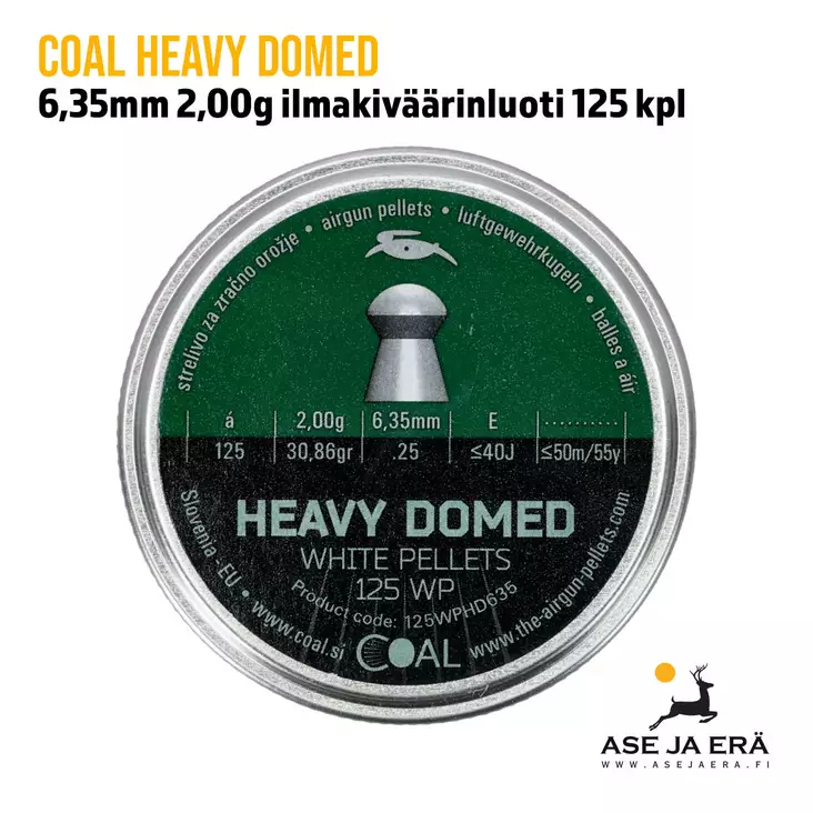 Coal Heavy Domed 6,35mm 2,00g ilmakiväärinluoti 125 kpl -
yleiskuva rasian kansi - 6,35 mm luodit - 6410361637205 - 1