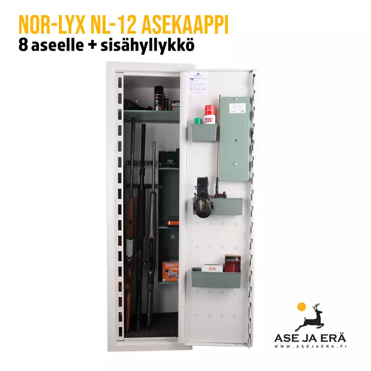 Nor-Lyx NL-12 asekaappi + sisähyllykkö - Asekaappi 1-10 aseelle - 293145 - 1