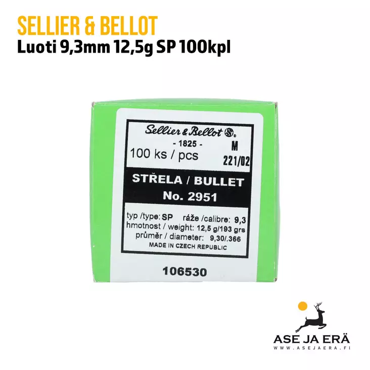 Sellier & Bellot 9,3mm 12.5g SP luoti 100kpl - Muut luodit - 8590690339525 - 1