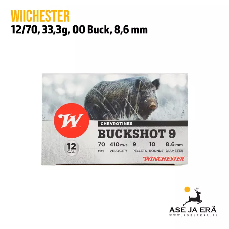 12/70 Winchester Buckshot 33,3g P9, 10 kpl - Buckshot, yli 4mm - 634957811046 - 2