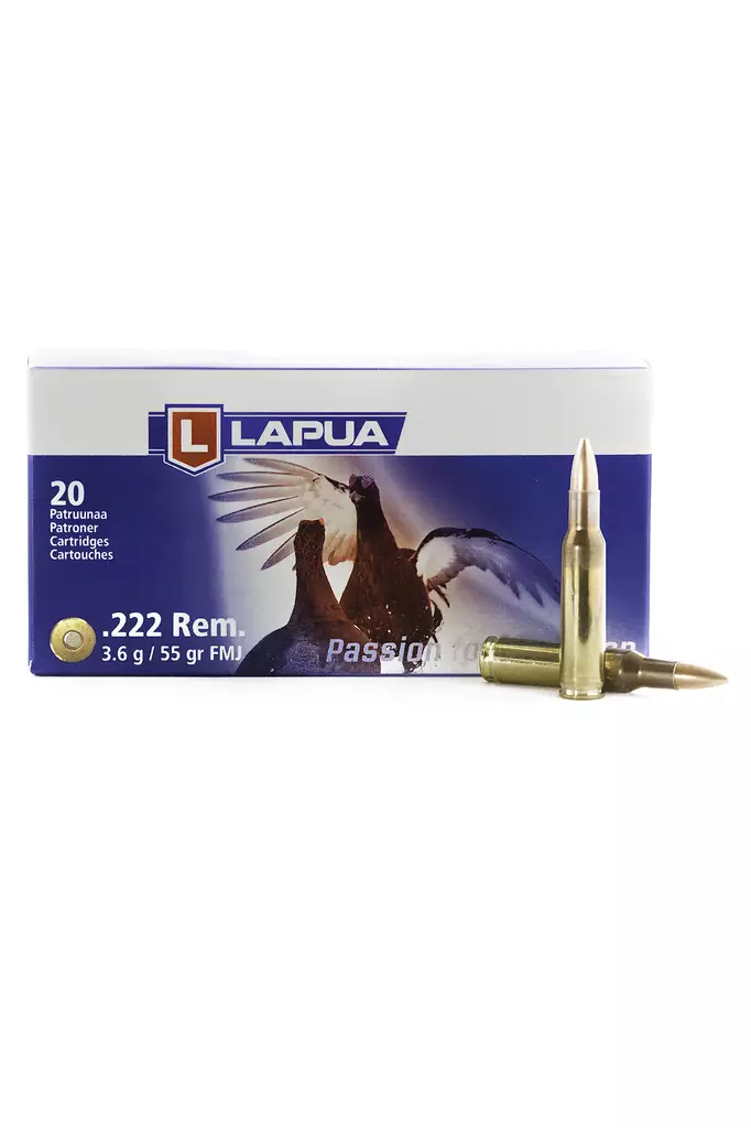 222Rem Lapua 3,6g S538 FMJ 20 kpl - 222 kaliiperi - 6418267101516 - 1