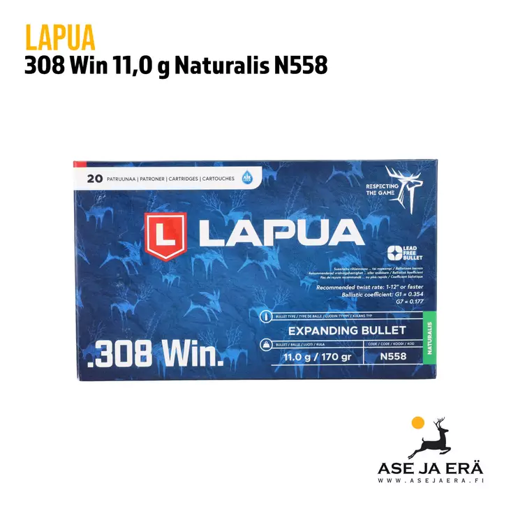 308Win Lapua Naturalis 11g N558 kivääripatruunaa - 308 kaliiperi - 6418267103466 - 3