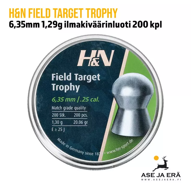 6,35mm H&N Field Target Trophy 1,29g ilmakivääriluoti 200 kpl - yleiskuva rasian kannesta - 6,35 mm luodit - 4047058001586 - 1