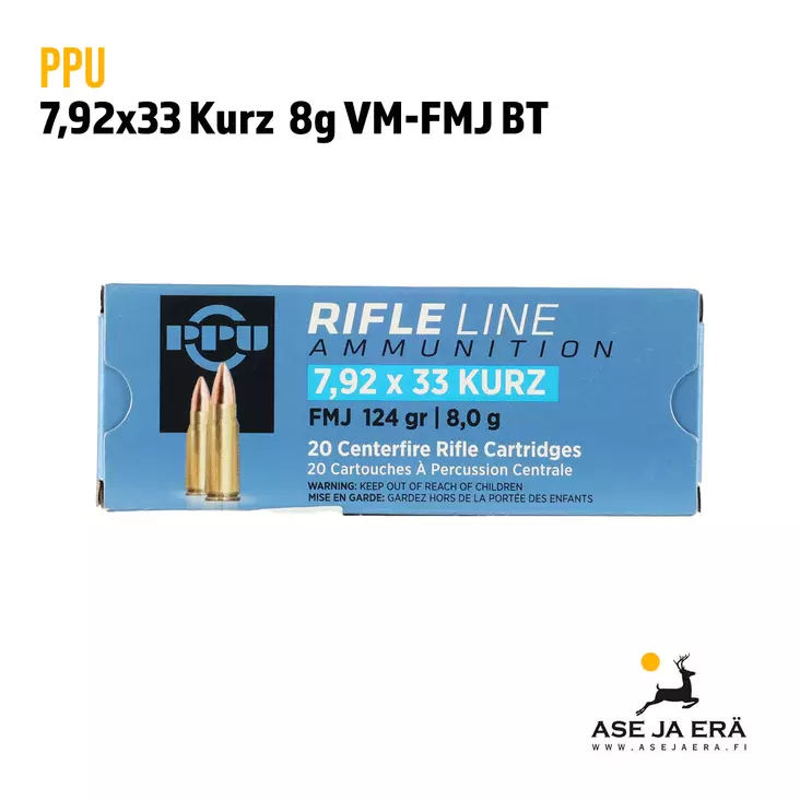 7,92X33 Kurz PPU 8,0 g FMJ Kivääripatruuna - Muut kaliiperit - 8605003812906 - 2